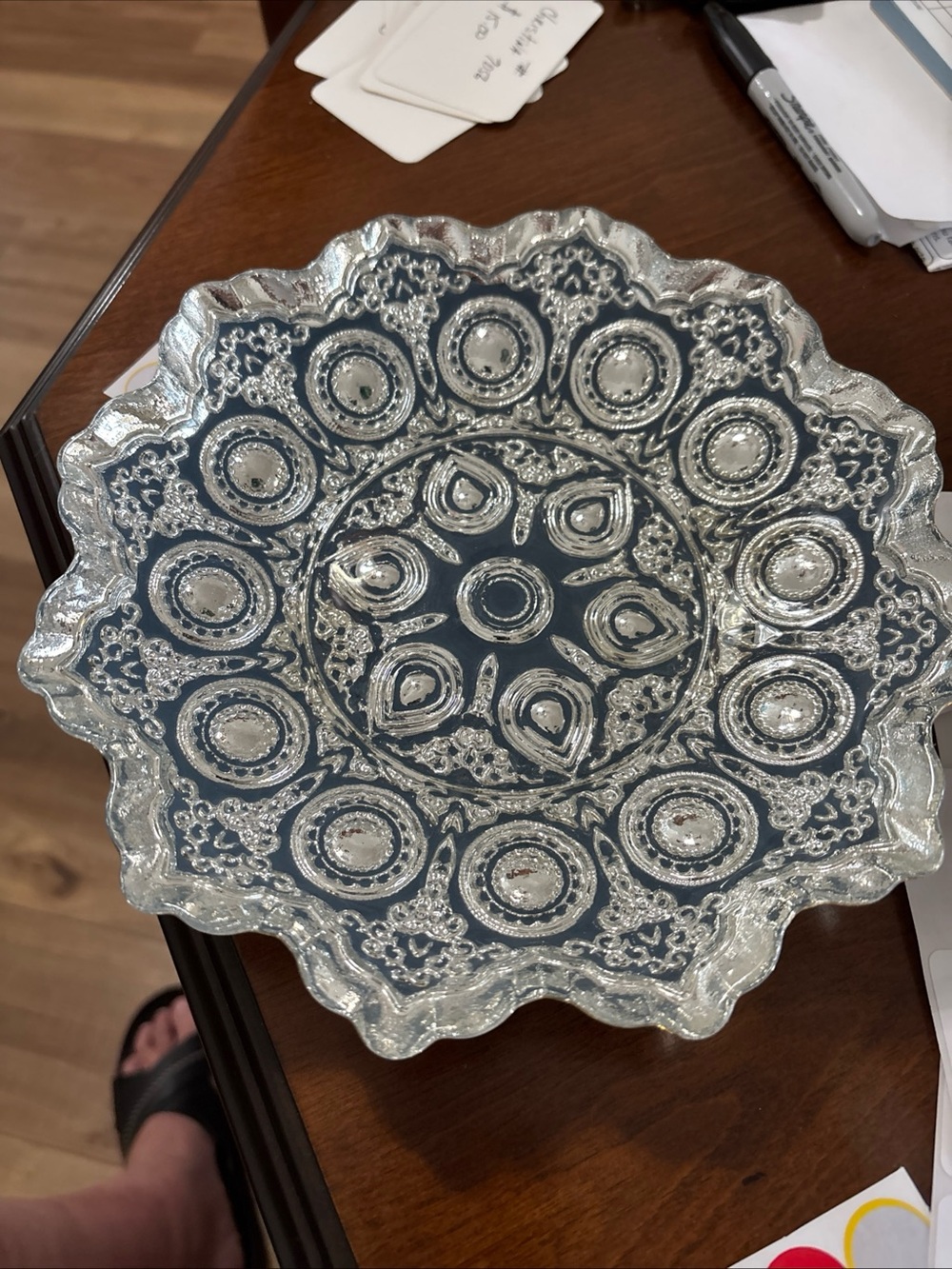 Decorative Embossed Glass Serving Bowl - Blue and Clear